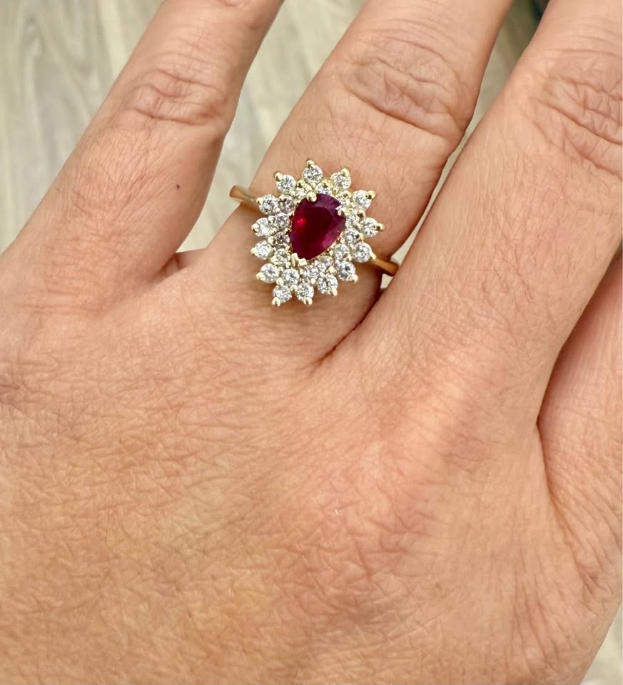 Unique Natural Diamonds & Rubies Double Halo Statement Ring