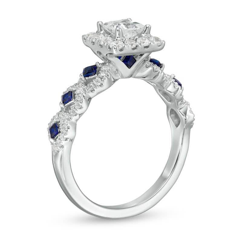 Vera Wang Love Collection 1.25CT. T.W. Princess-Cut Diamond and Blue Sapphire Wedding Set in 14k