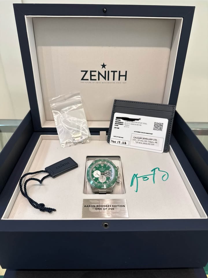 Zenith Chronomaster Sport [2023 Complete] Aaron Rodgers 1/250 Green Dial Bezel Steel 03.3117.3600