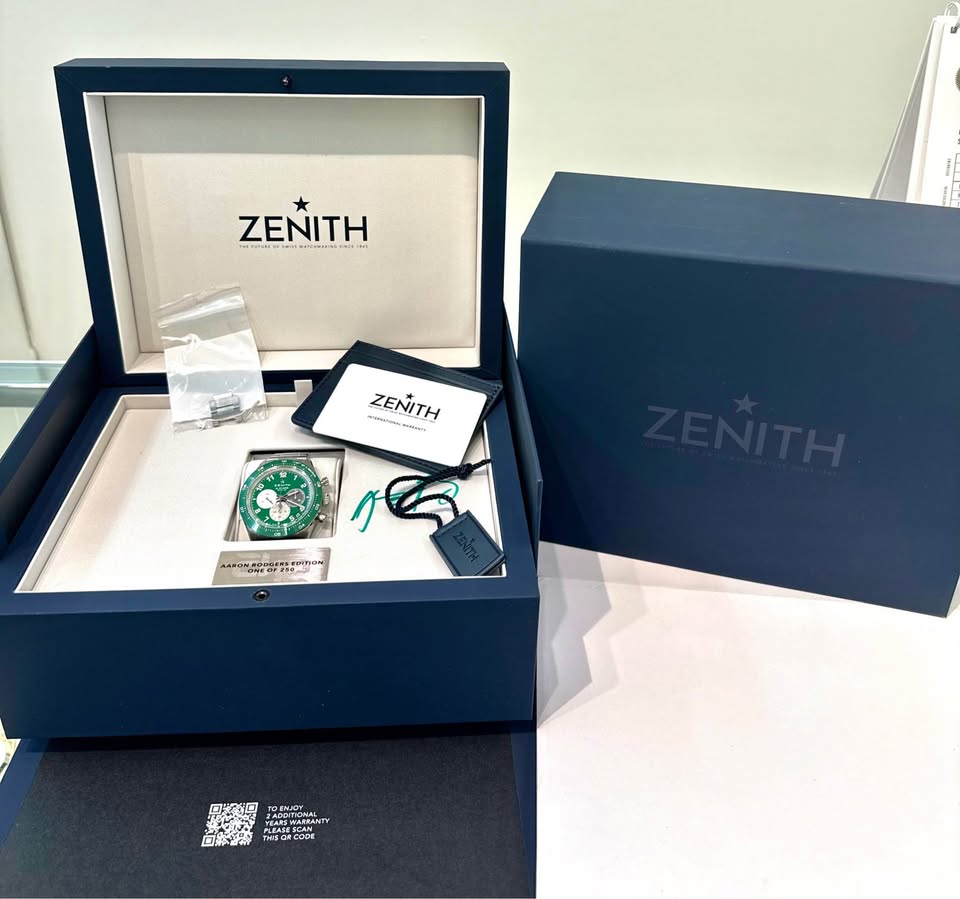 Zenith Chronomaster Sport [2023 Complete] Aaron Rodgers 1/250 Green Dial Bezel Steel 03.3117.3600