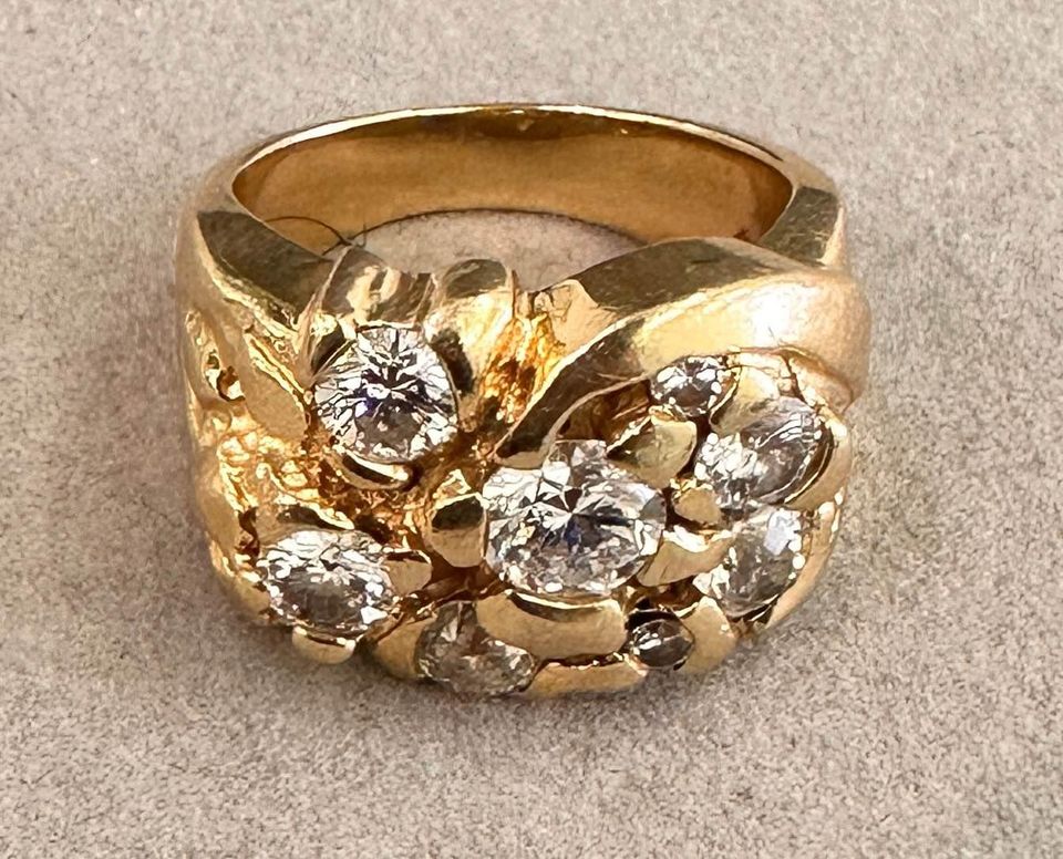 Custom Made Nugget ring With Natural Diamonds & Extra Heavy Gold Shank 3.80CTW