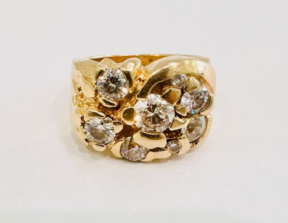 Custom Made Nugget ring With Natural Diamonds & Extra Heavy Gold Shank 3.80CTW