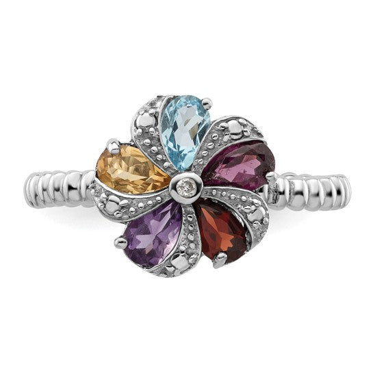 Sterling Silver Gemstone and Diamond Ring